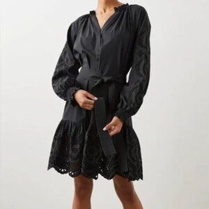Rails Saylor Black Eyelet Mini Dress Long Sleeve V-Neck